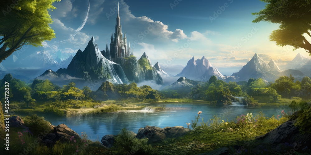 Fantasy world scenery, virtual reality, VR, backgrounds, wallpaper, AI generated