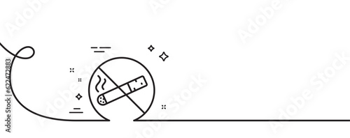 No smoking line icon. Continuous one line with curl. Stop smoke sign. Prohibit cigarette symbol. No smoking single outline ribbon. Loop curve pattern. Vector