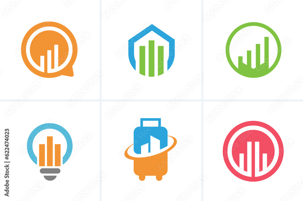 Finance chart bar logo collection, business graph logo set Finance chart bar logo collection, business graph logo set