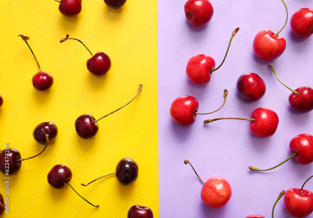 Many sweet cherries on colorful background Many sweet cherries on colorful background