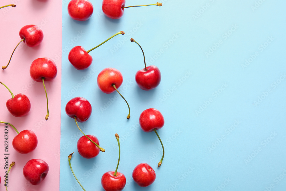 Many sweet cherries on colorful background Many sweet cherries on colorful background