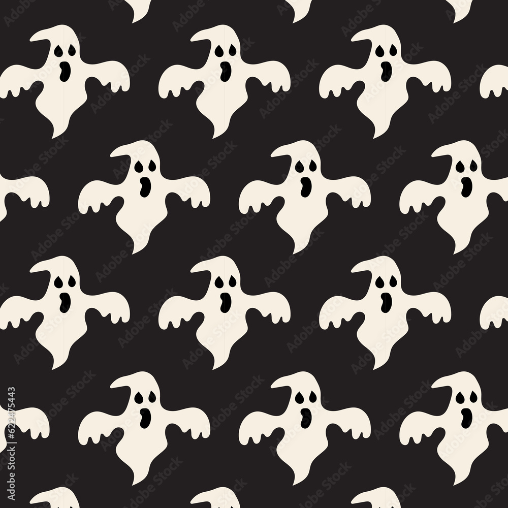 Obraz premium Halloween seamless pattern with ghost on black background vector