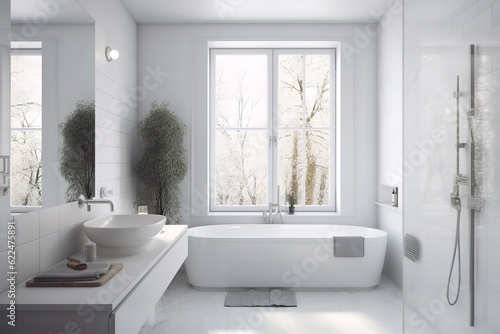 Renovation of an old building bathroom in a panoramic view - 3d visualization