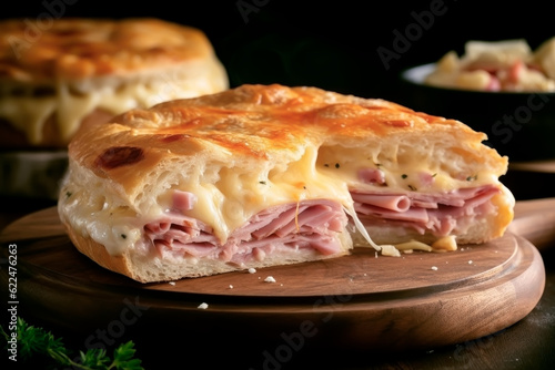 HOT HAM AND CHEESE PIE. AI ILLUSTRATION