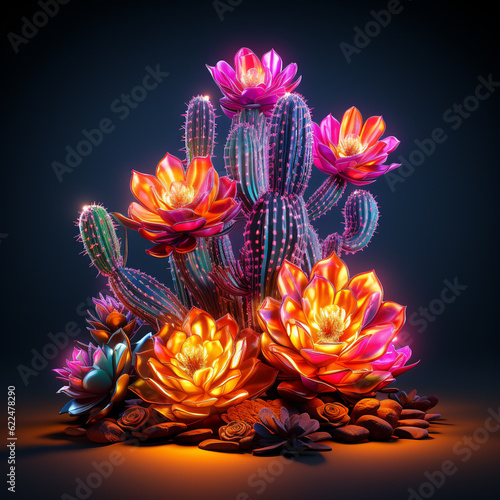 flowering cactus arrangement (generative ai content) photo