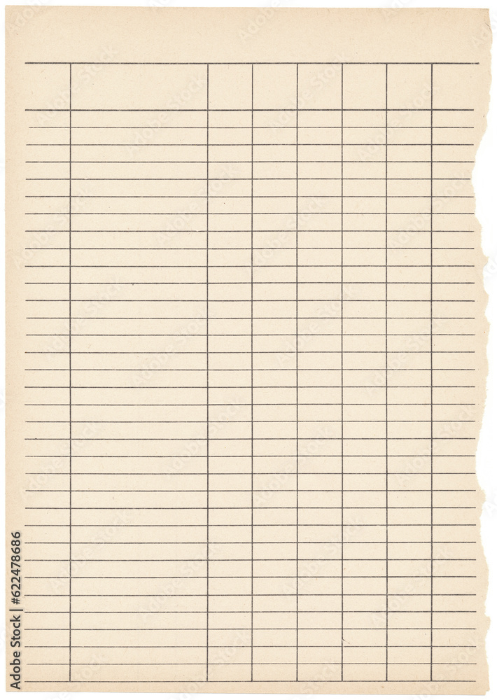Aged empty blank for list. Template of a blank form with vertical and horizontal lines. Aged empty blank for list. Template of a blank form with vertical and horizontal lines.