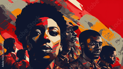 Black History Month colourful abstract illustration of a group of good looking black people Juneteenth racial equality and justice racism and discrimination photo