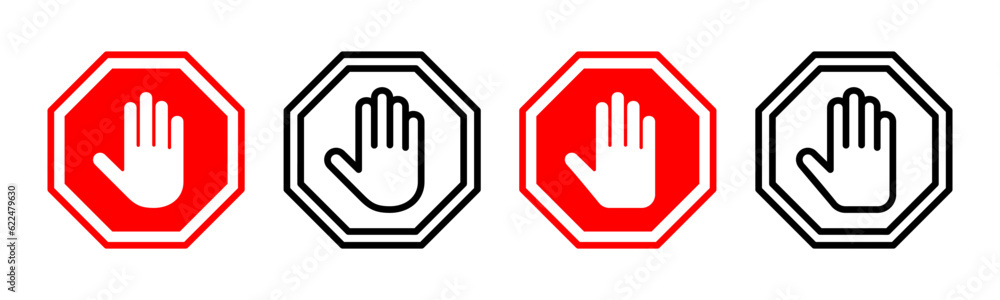 Stop icon set illustration. stop road sign. hand stop sign and symbol. Do not enter stop red sign with hand Stop icon set illustration. stop road sign. hand stop sign and symbol. Do not enter stop red sign with hand