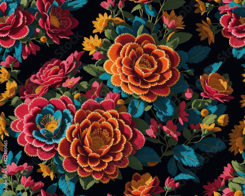 Wallpaper Mural Seamless Mexican embroidery flowers pattern created with Generative AI technology Torontodigital.ca