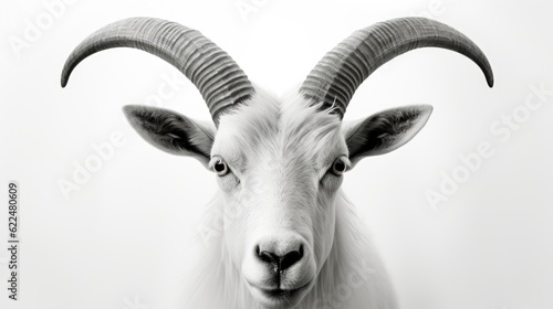 A close up of a goat with long horns. Generative AI image.