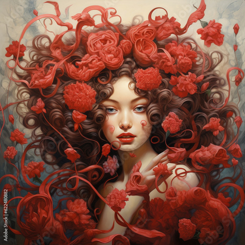 Love woman with flowers in her hair