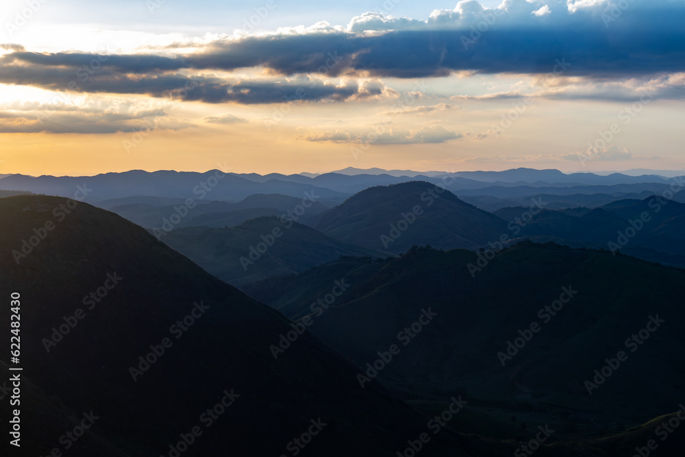 Mountain valley during orange sunset - Beautiful sunset in the mountains in the north of the state of Rio de Janeiro, beautiful view from the mountain