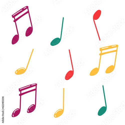 Canvastavla Multi colored notes drawn by hand, doodle notes, simple symbols of music