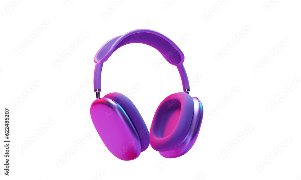 Wireless headphones, 3d render. Pink headphones. Smartphone devices Wireless headphones, 3d render. Pink headphones. Smartphone devices