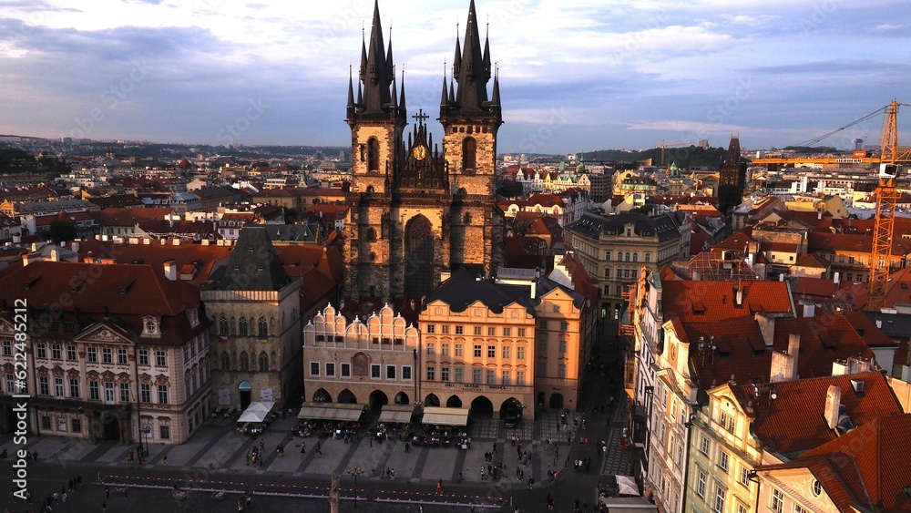 aerial view of prague's old town, czec - Church of Our Lady before Týn in the center