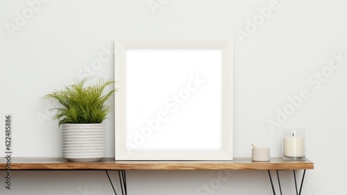 Minimalistic Modern White Wooden Interior Mock-Up with Blank Frame. Generative AI illustration. © Tuyres