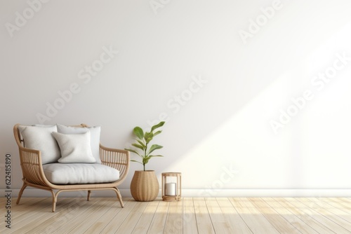 Minimalistic Modern White Wooden Interior Mock-Up. Generative AI illustration.