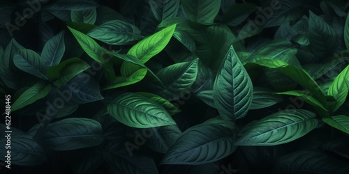 Darkness green leaf pattern dramatic background. AI Generated 