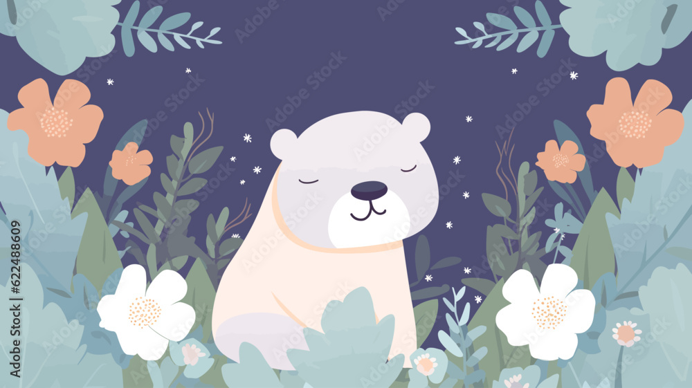 Vector illustration of a cute bear and flower field. Vector illustration of a cute bear and flower field.