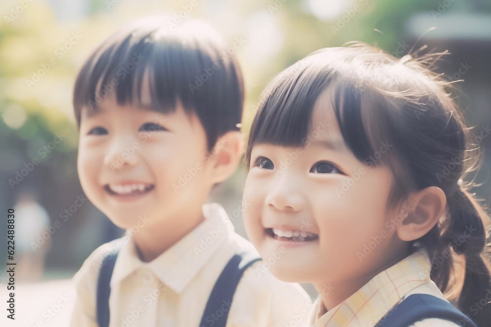Smiling Japanese girl and boy created with generative AI Smiling Japanese girl and boy created with generative AI