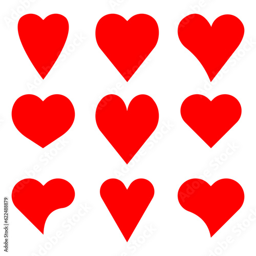 Set red hearts icons. Vector illustration. EPS 10.