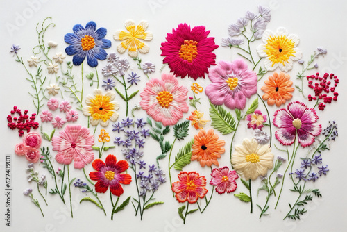 Beautiful graphics of embroidered flowers. Generative AI Fototapet