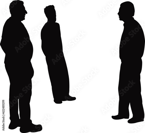 three  men making chat, silhouette vector