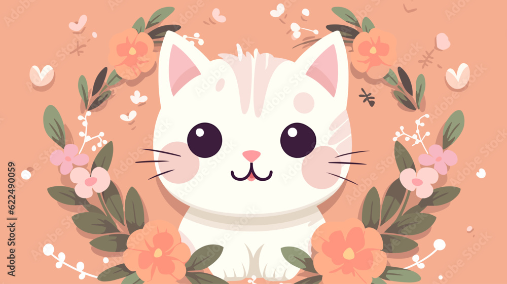 Vector illustration of cute cat and flower field. Vector illustration of cute cat and flower field.