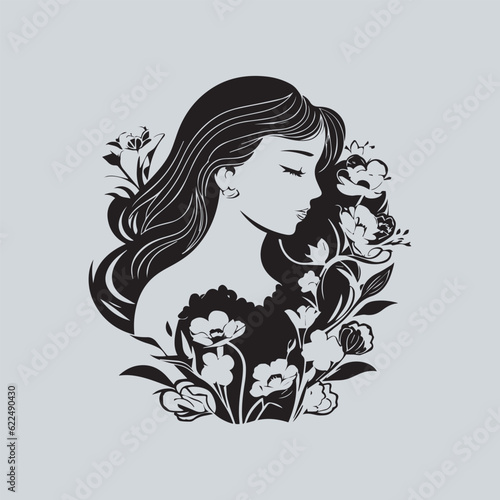 silhouette of a girl with flowers
