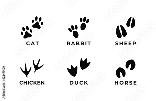 Set of animal foot print silhouette icon logo template vector illustration