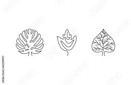 Set leaf line style logo icon design template flat vector illustration