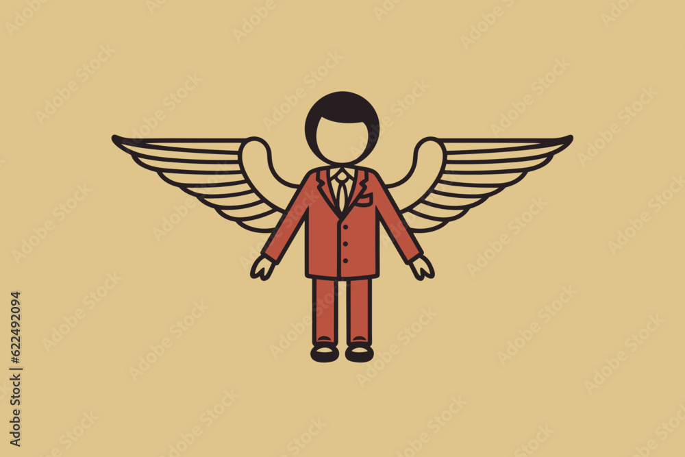 Doodle inspired Wingman, cartoon sticker, sketch, vector, Illustration