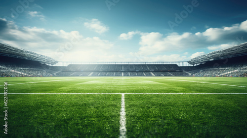 lush green lawn in a football stadium. sport concept. Generative AI