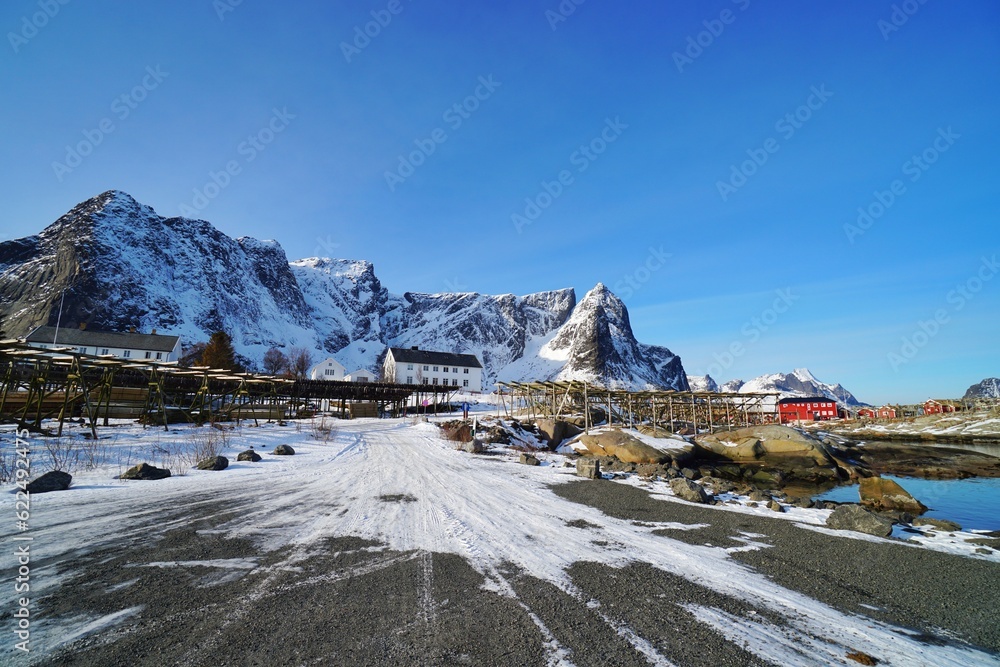 Fisherman village during winter season at Lofoten, Norway, Europe. 