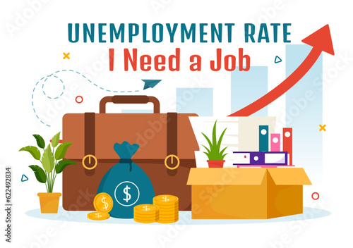 Unemployment Rate Vector Illustration with Many People Looking for a Job, Economic Downturn and Financial Crisis in Flat Cartoon Hand Drawn Templates