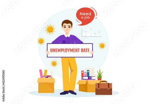 Unemployment Rate Vector Illustration with Many People Looking for a Job, Economic Downturn and Financial Crisis in Flat Cartoon Hand Drawn Templates