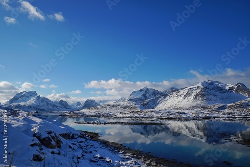 Beautiful snow mountain during winter season at Norway, Europe. 