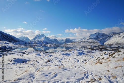 Beautiful snow mountain in winter season at Norway, Europe.  © Chaiwat
