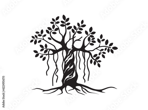 banyan tree icon vector in black and white