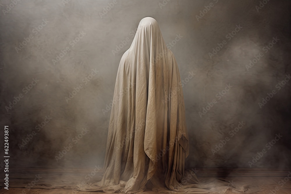 Mysterious ghost in foggy dark room. Halloween concept. Mysterious ghost in foggy dark room. Halloween concept.