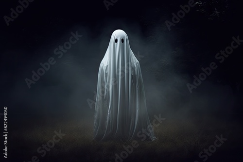 Ghost in the fog. Halloween concept. 3d render illustration.