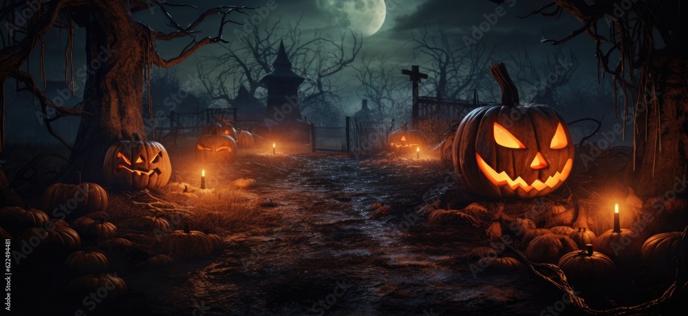 Halloween background with pumpkins and candles. 3D rendering. Halloween background with pumpkins and candles. 3D rendering.
