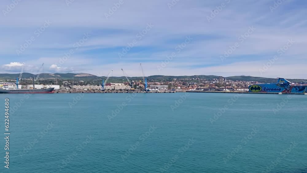 Barcelona spain 27april 2023 a view from cruise port , ship pssing by Barcelona spain 27april 2023 a view from cruise port , ship pssing by