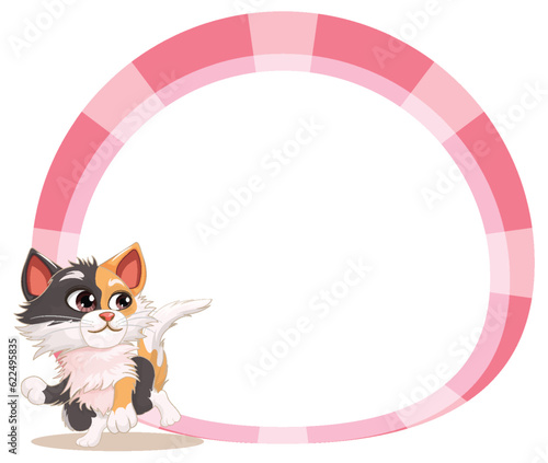 Cute cat on empty circle banner
