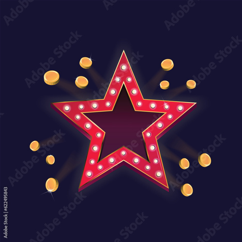 Star signboard template with throwing coins. Casino Billboard template. Vector illustration 