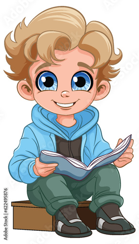 Boy sitting and reading the book