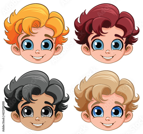Set of boy face smiling