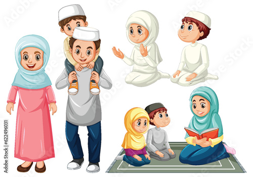 Set of muslim people cartoon character