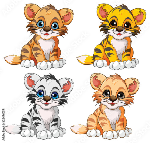 Collection of Cute Baby Tiger Cartoon Characters