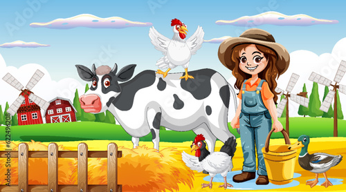 Cute farmer woman cartoon character